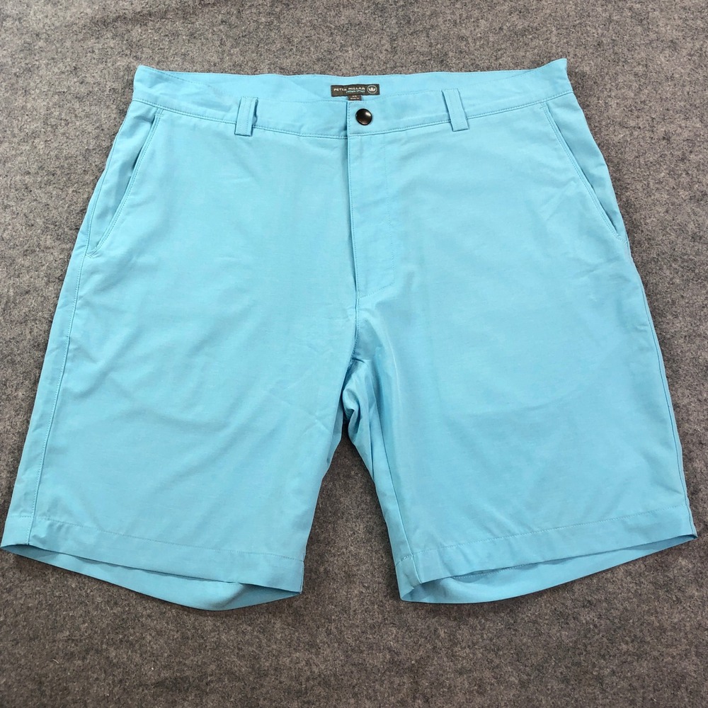Peter Millar Crown Sport Mens Shorts 35x9 Light Blue Stretch Performance Golf